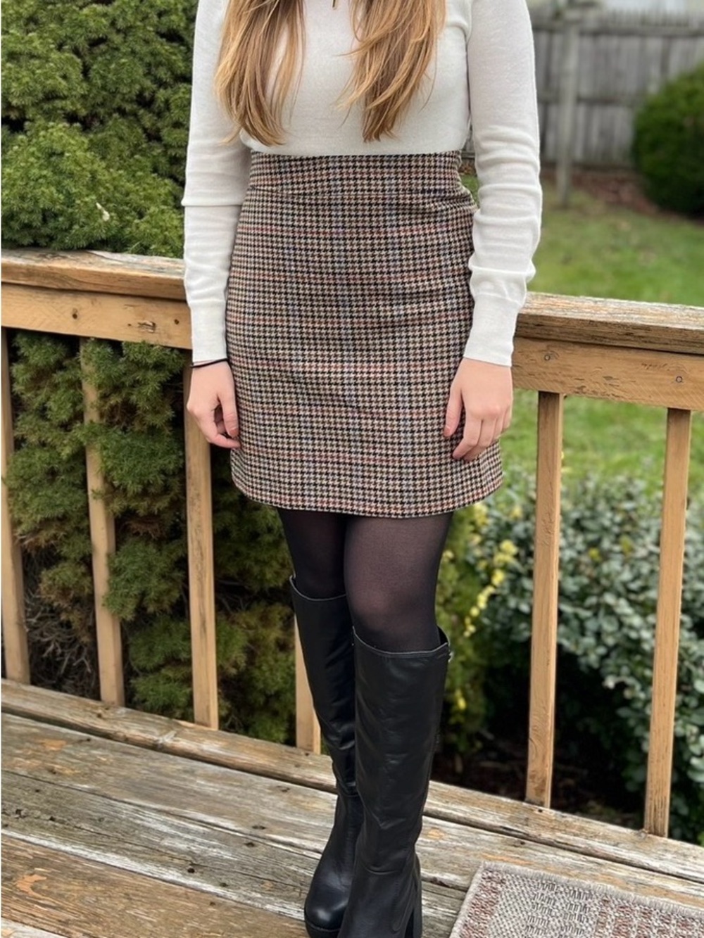 JCrew Houndstooth Wool Skirt in Brown and Black - Size 6